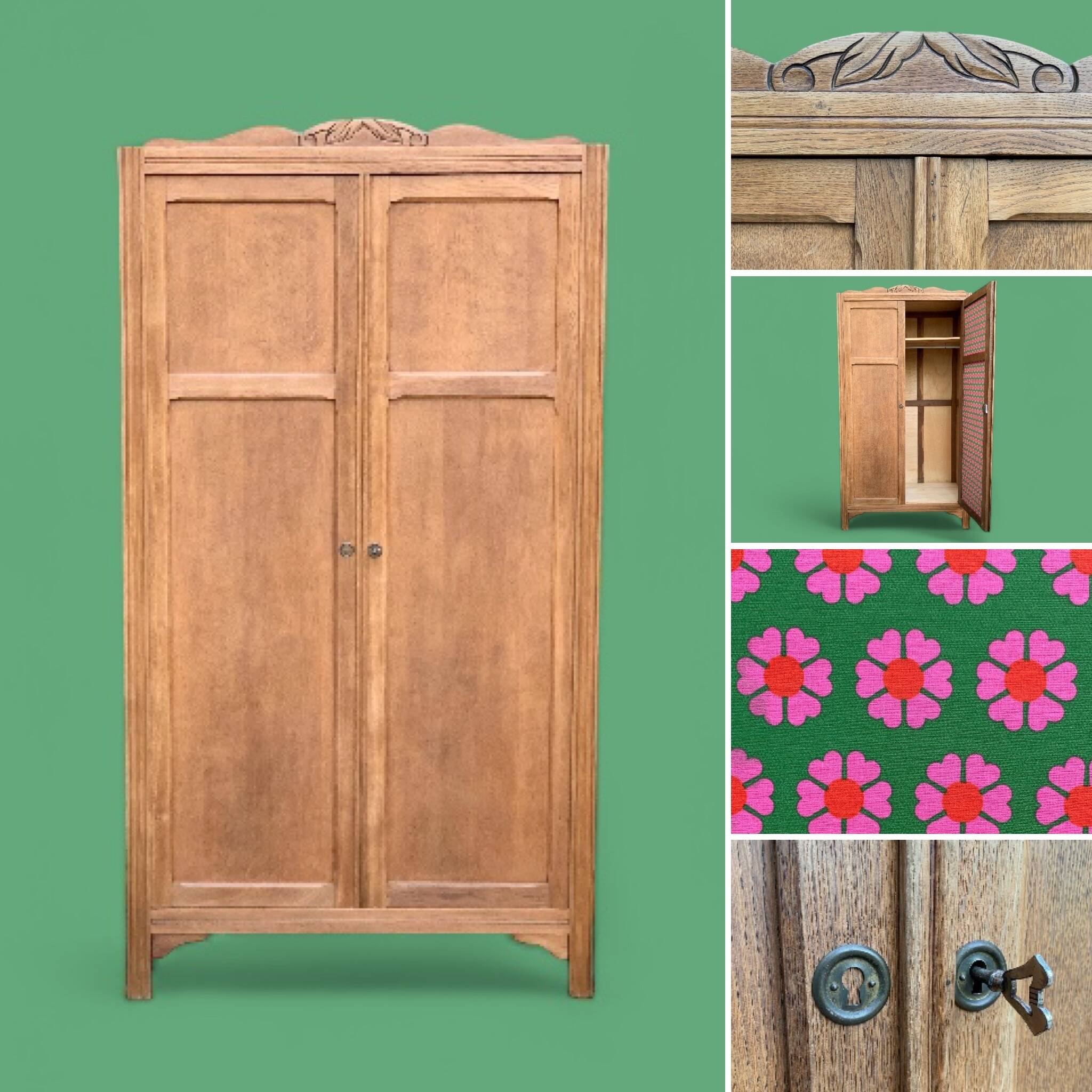 Parisian wardrobe, art deco raw wood wardrobe, 1930