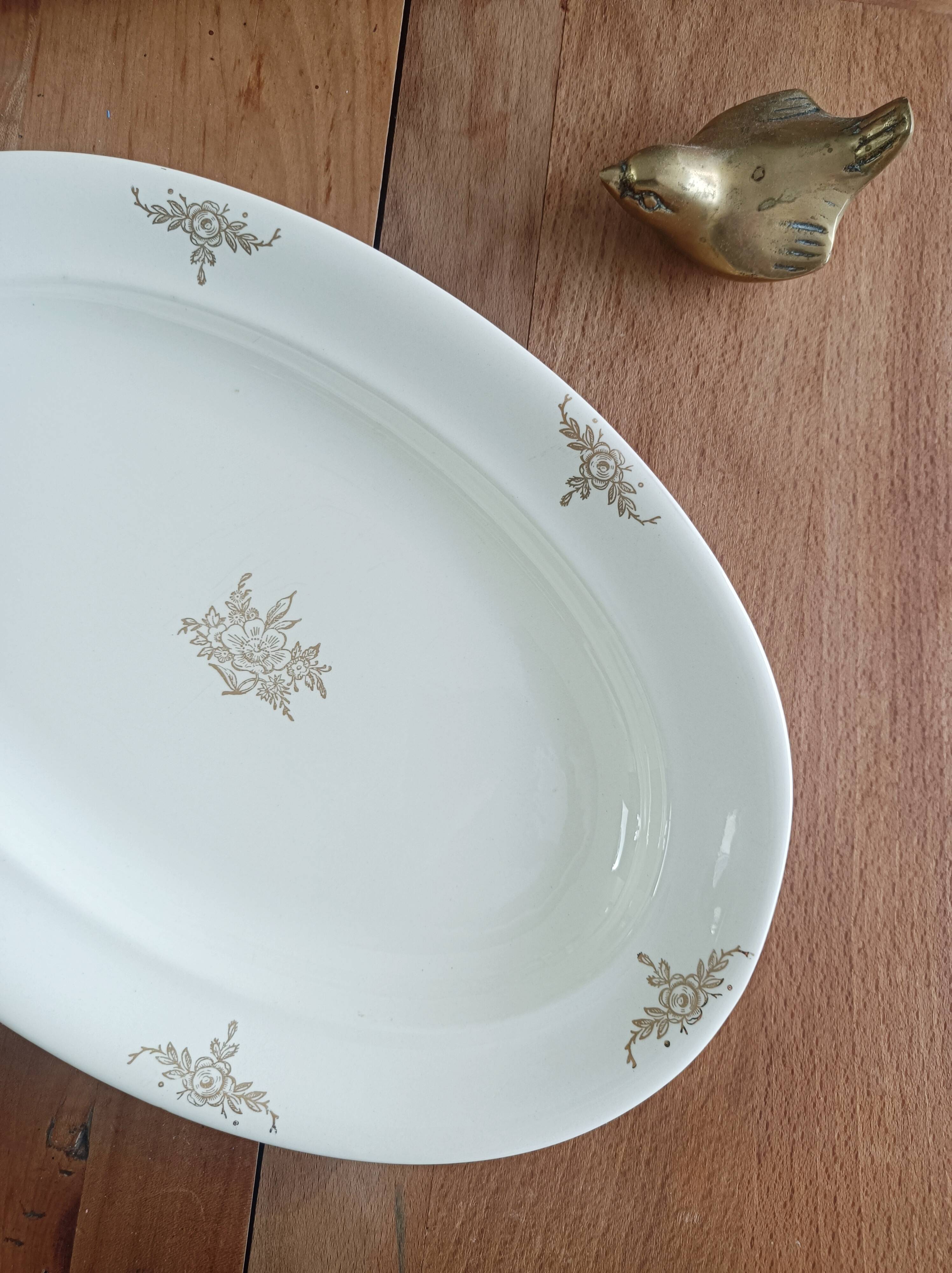 Villeroy and Boch oval dish, golden flowers
