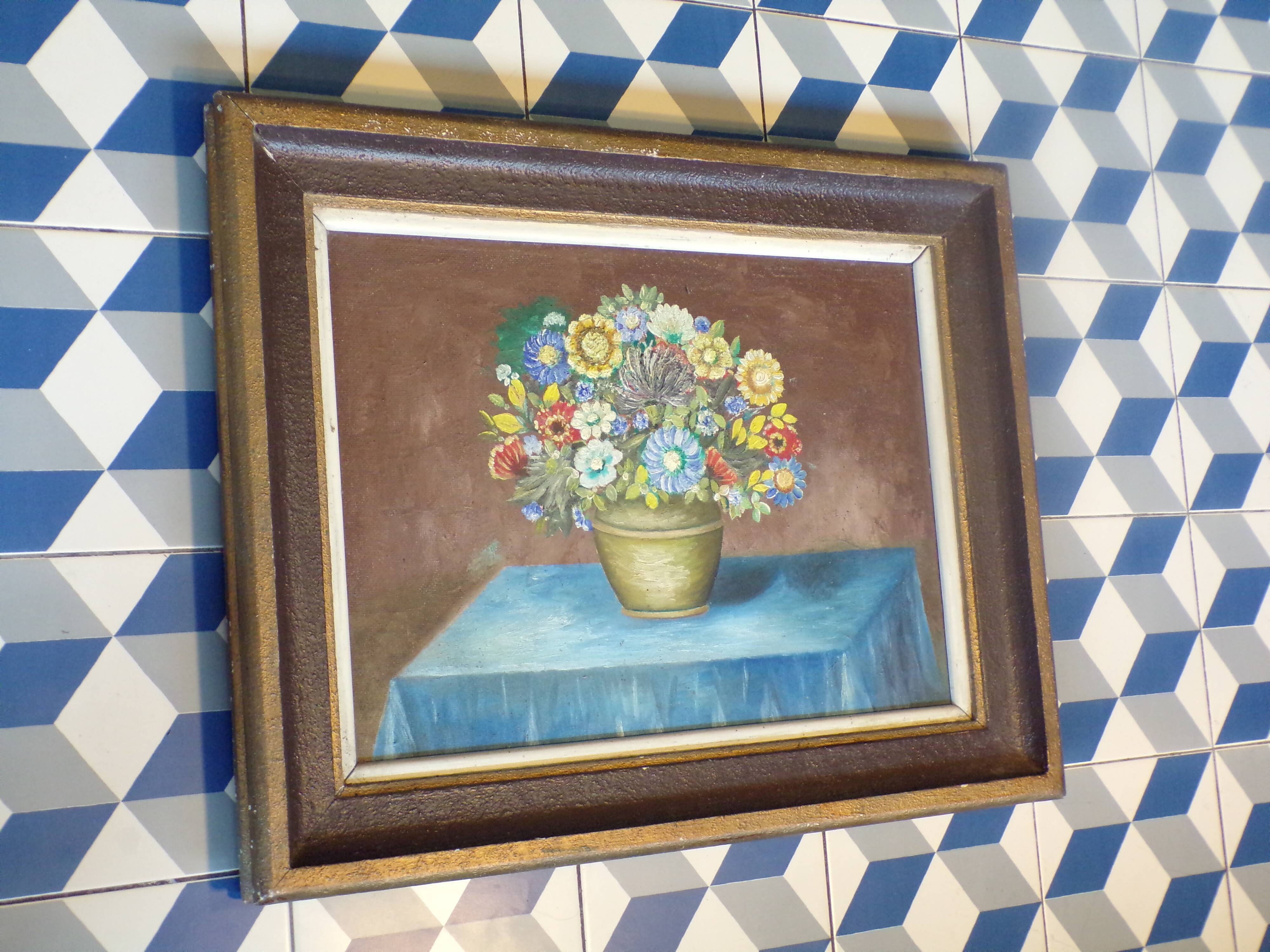 Old painting representing a bouquet of flowers