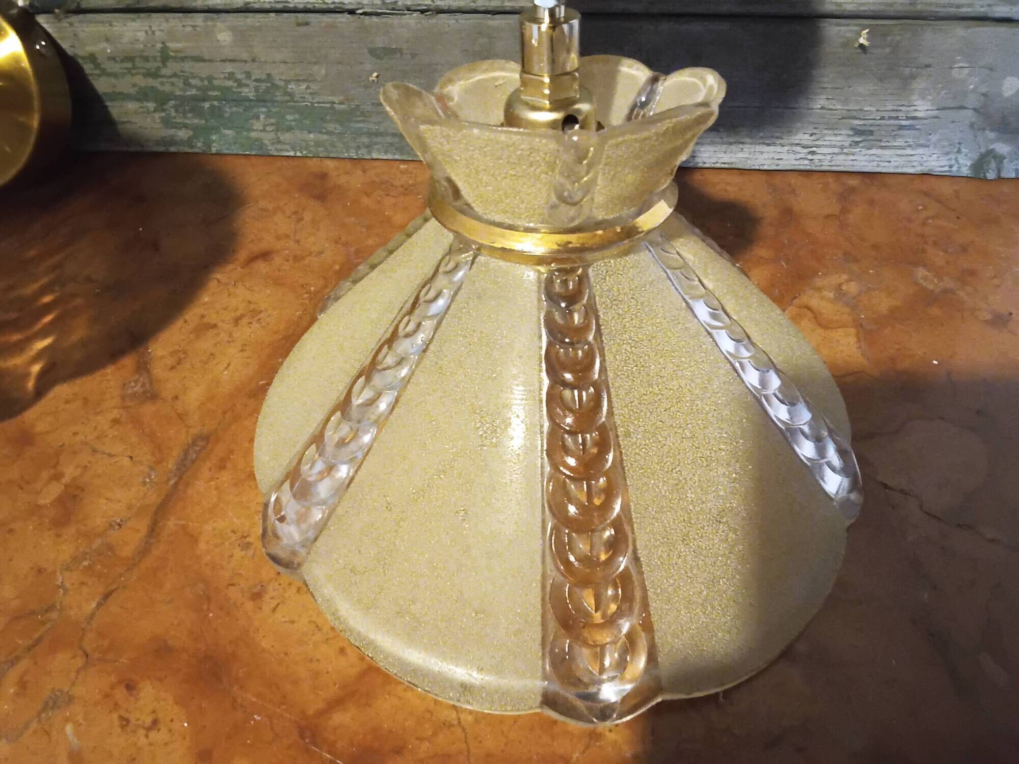 Pair of vintage wall lights in pale yellow granite glass