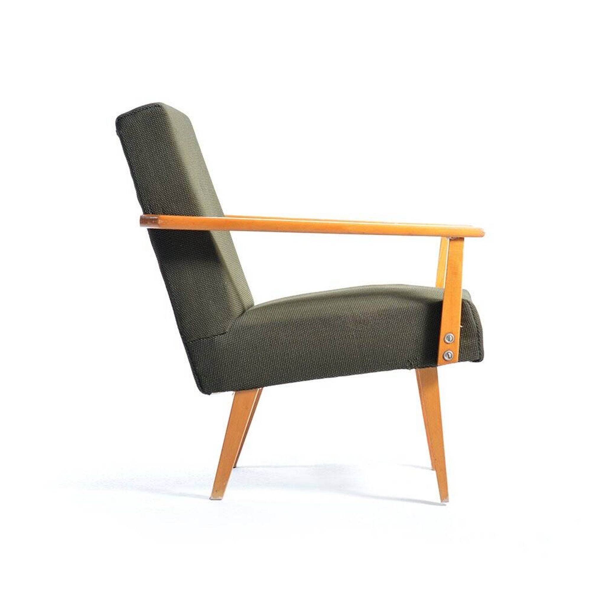 Mid-century armchair in green fabric and beech wood by Jitona, Czechoslovakia 1960s