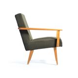 Mid-century armchair in green fabric and beech wood by Jitona, Czechoslovakia 1960s