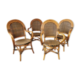 Set of 4 rattan armchairs