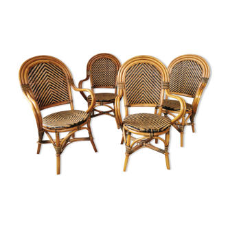 Set of 4 rattan armchairs