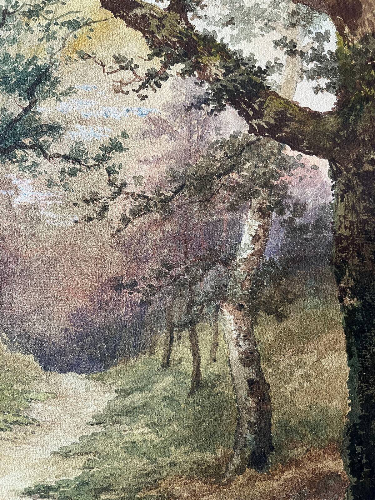 Tableau aquarelles signée Christen "Chemin en sous bois" XIX° siècle