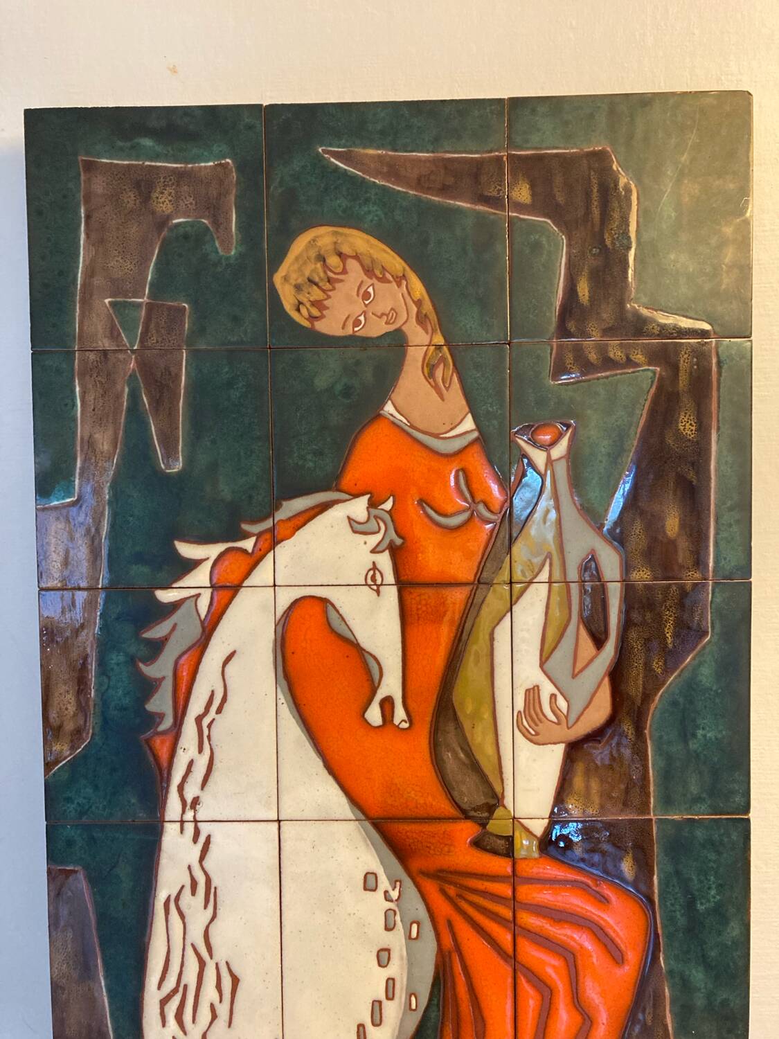 Grand panneau mural céramique années 60