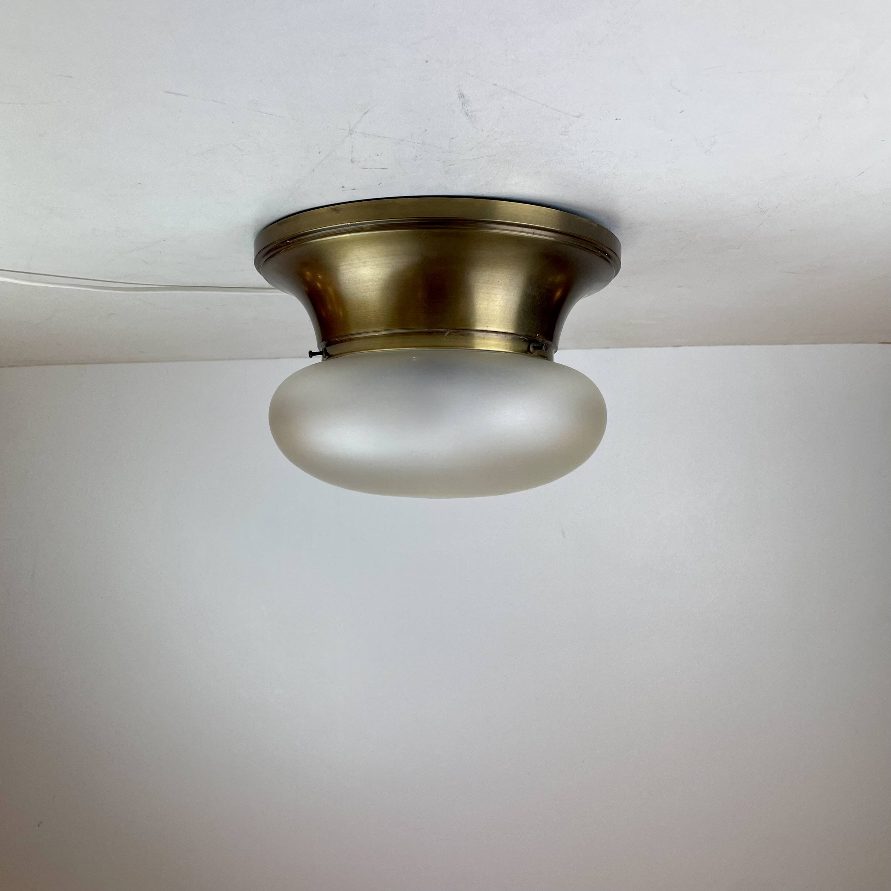 Brass & Murano Glass Ceiling Lamp, Italy, 1960s