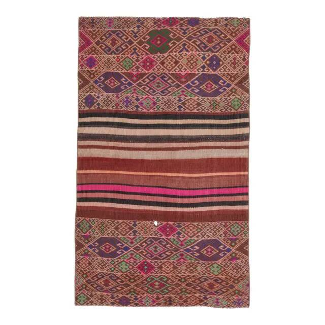 1970s Vintage Turkish Oushak Handmade Wool Cotton Pink Runner Rug 103x171