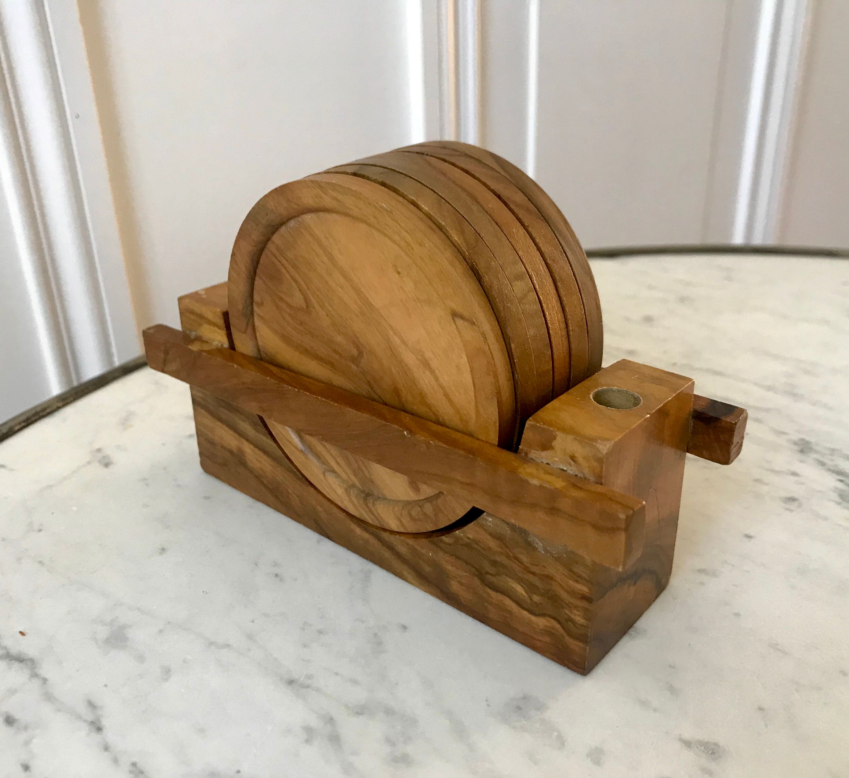 Set of 6 coasters in vintage olive wood 60s