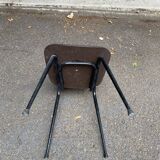 Scandinavian petal chair in brown leather and black metal 1960