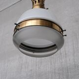 German Antique Two Tone Brass and Glass Pendant Light