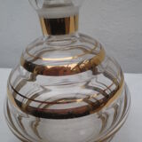 Carafe ancienne corps ondulé en verre décor filets or