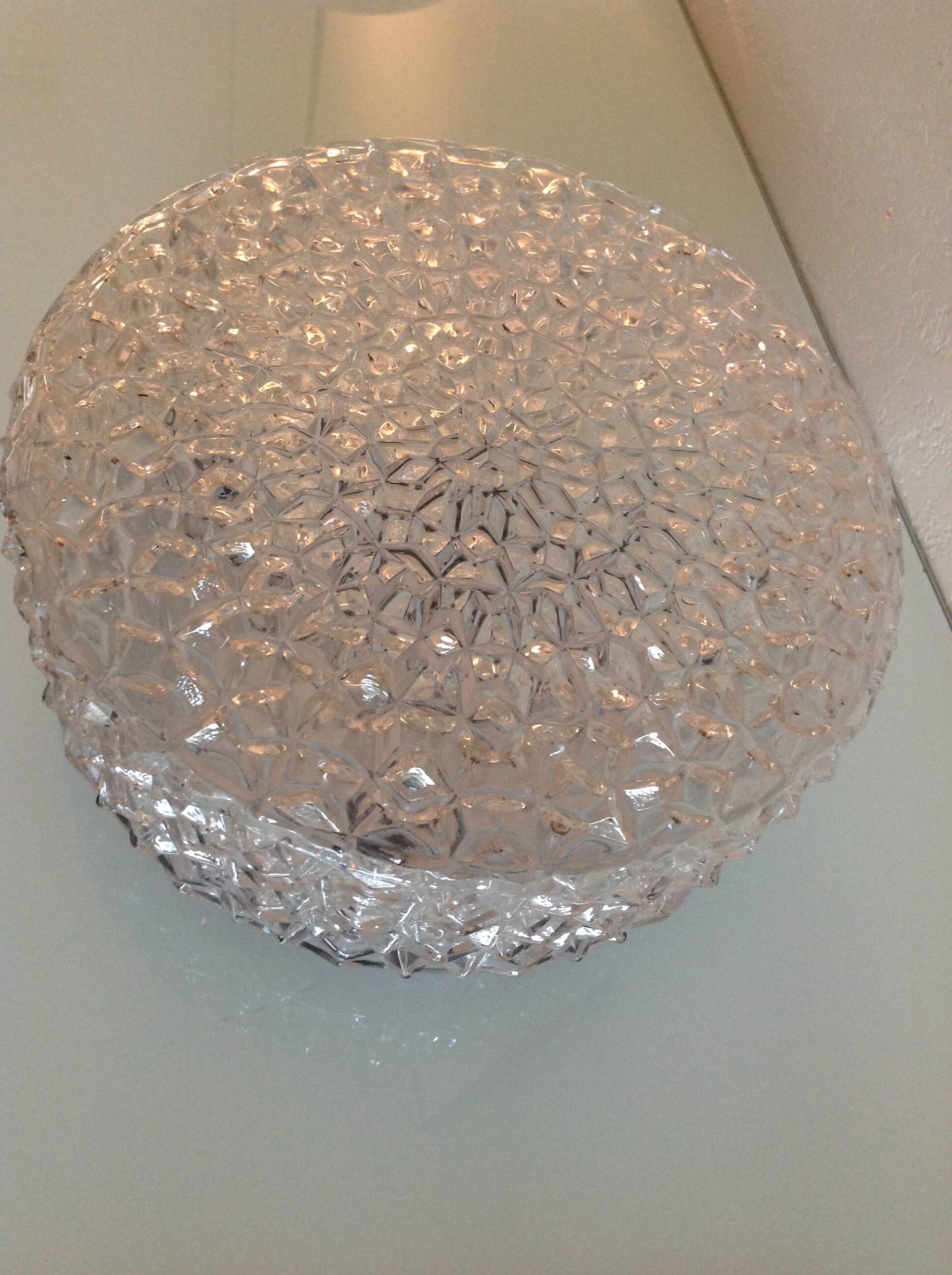 Plafonnier rond en verre pointes de diamants par RZB Leuchten / vintage années 60-70
