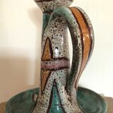 Hand candleholder in enamelled ceramic, polychrome paint, art deco, numbered