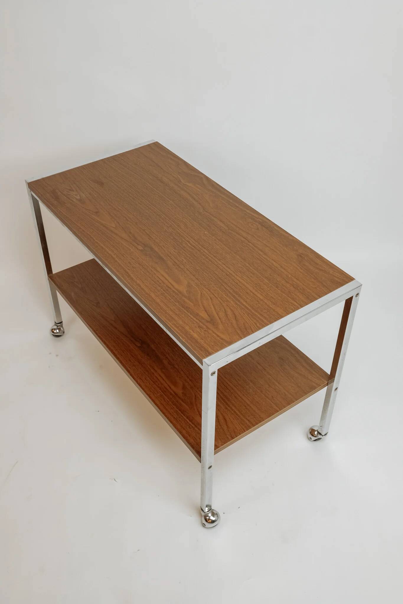 Desserte de bar vintage, années 70 - bois et chrome
