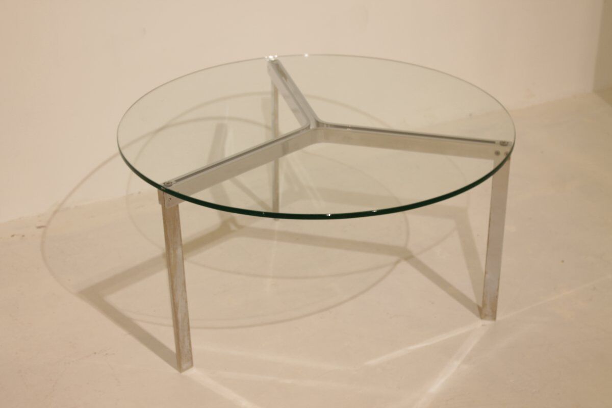 Table basse en verre et acier nickelé - Années 50/60