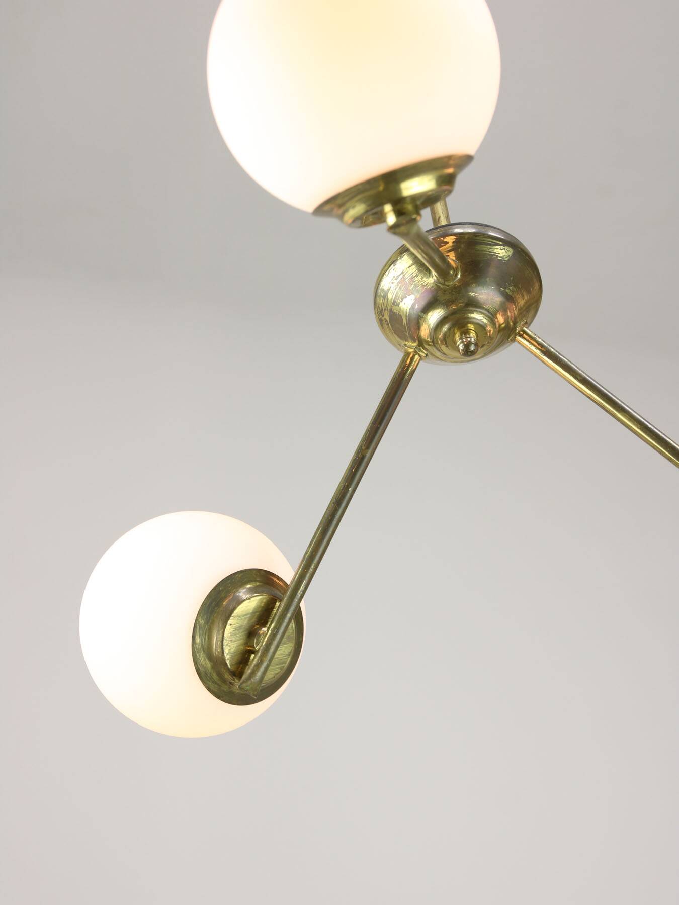 Art Deco Italian Brass and Opaline Chandelier