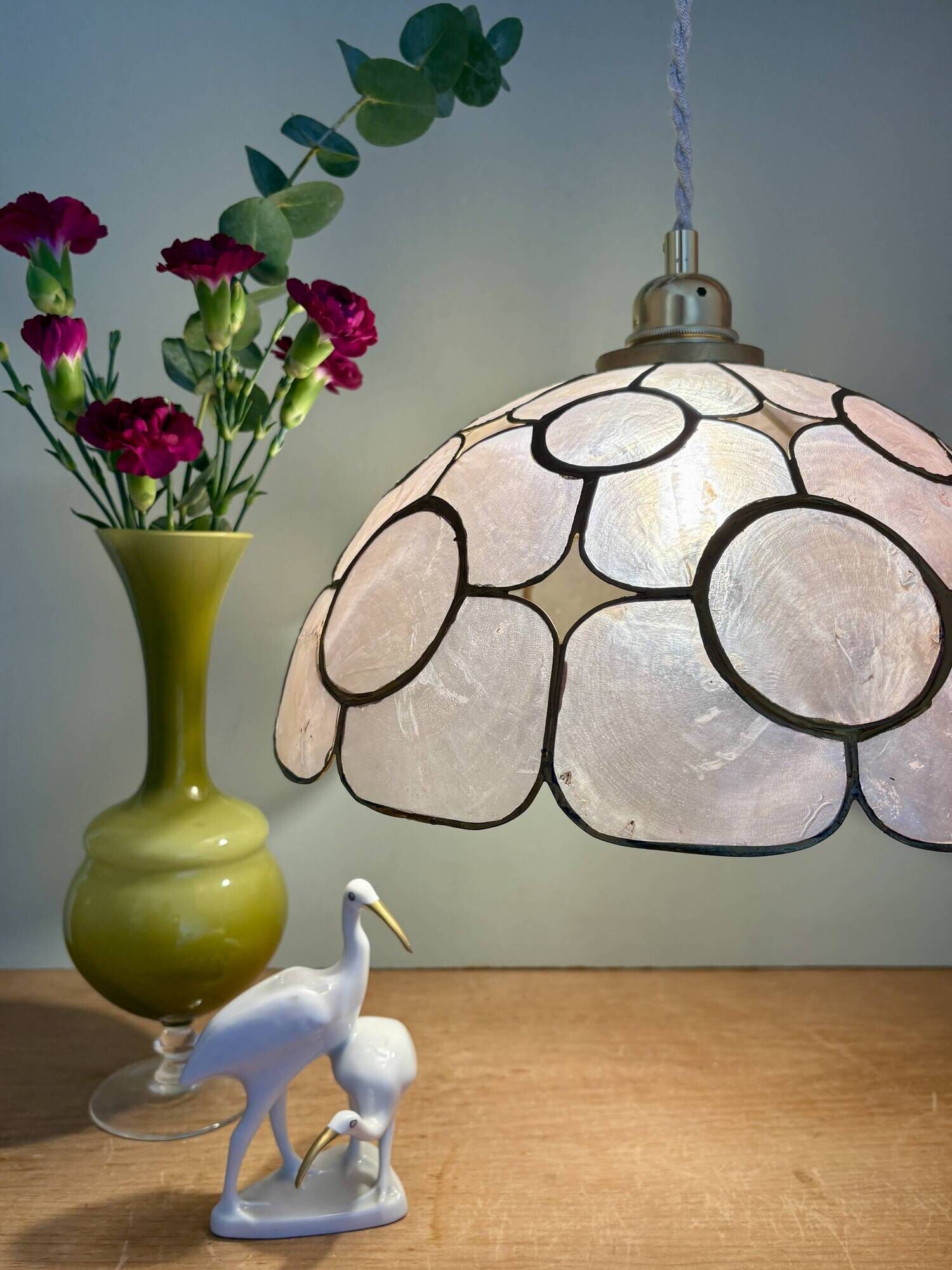 Vintage mother-of-pearl and brass lampshade pendant light