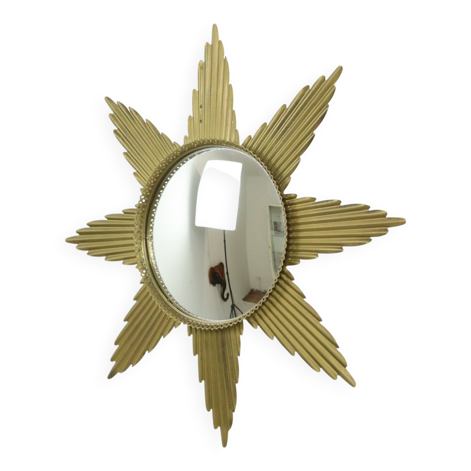 Large Starburst Sunburst Mirror Convex Gold Metal