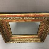 Miroir cadre ancien dit barbizon fin 1800 mouluré bois doré feuilles d'or art