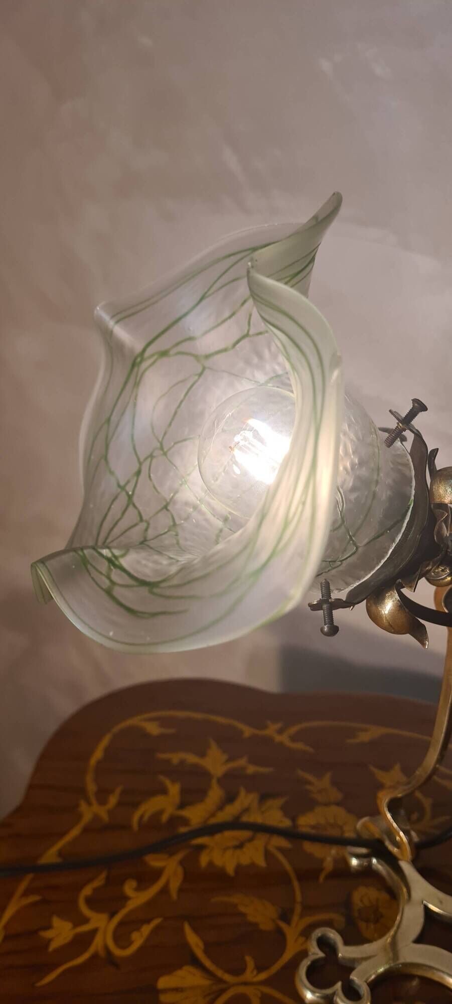 brass rocking lamp with art nouveau glass tulip loeste 34x15