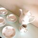 White porcelain coffee service with golden flowers / vintage 50s-60s