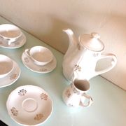 White porcelain coffee service with golden flowers / vintage 50s-60s