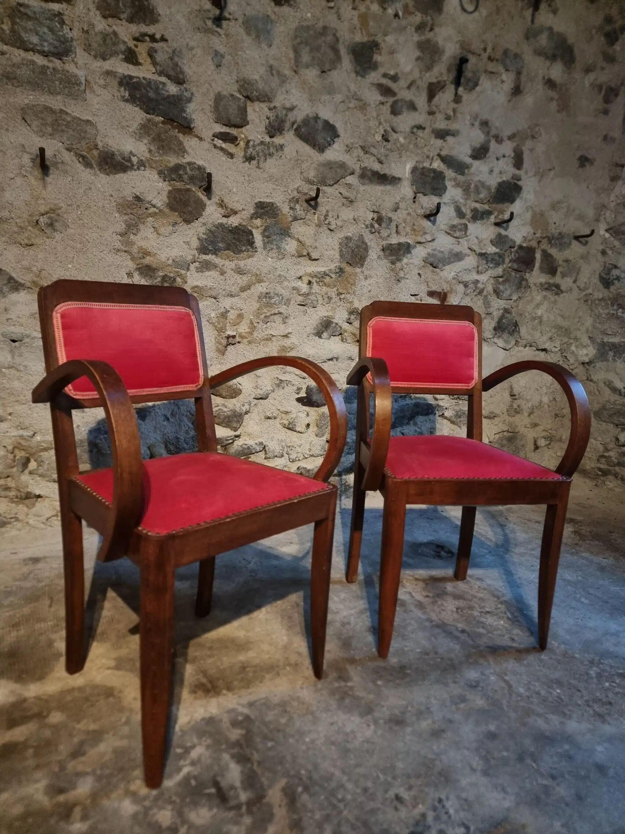 Pair of French Art Deco armchairs in beech, 1930s
