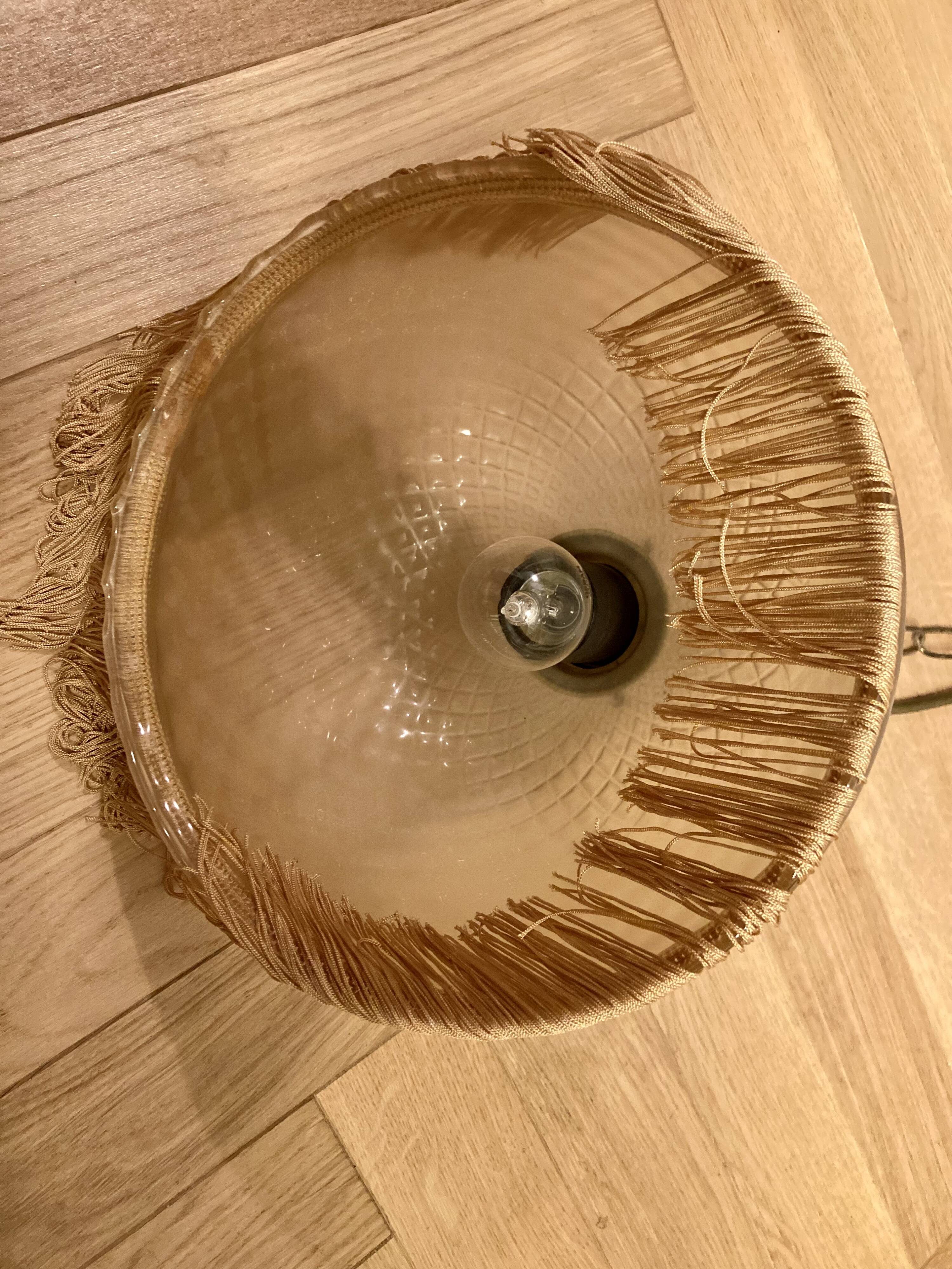 Art Deco beige gold glass pendant light with fringes