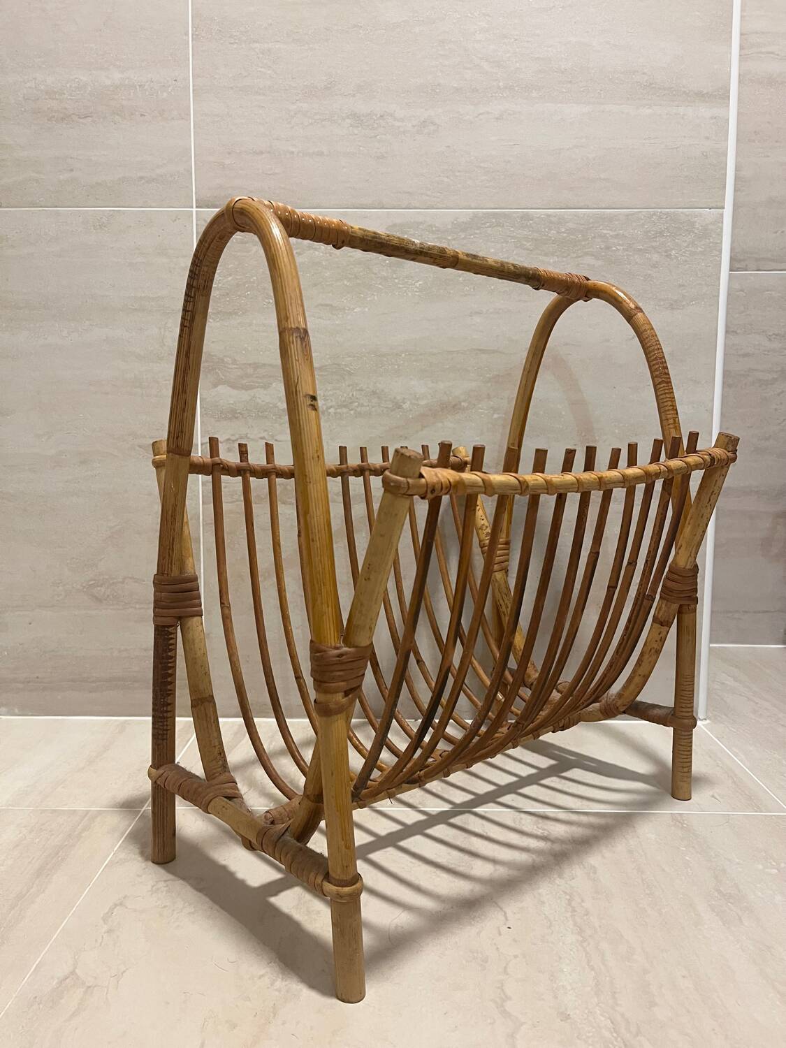 Vintage rattan magazine rack
