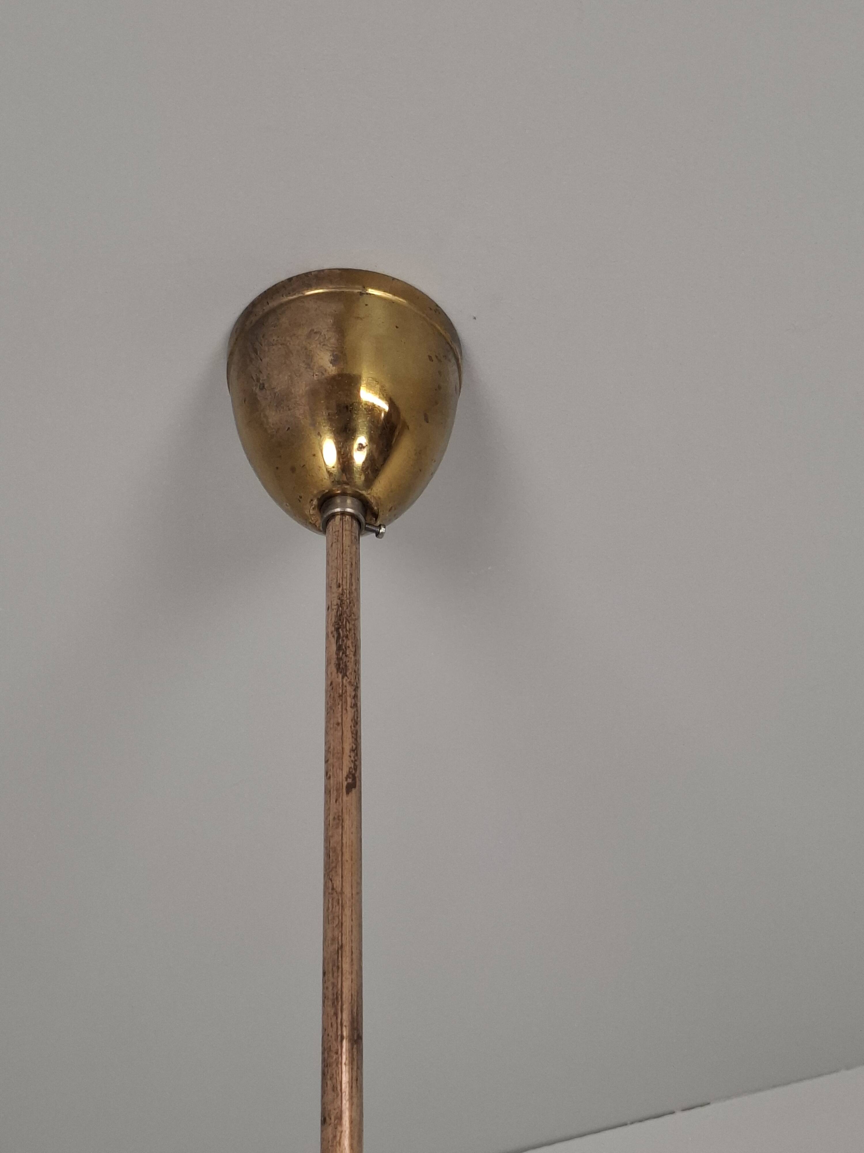 1920 Czechoslovak Art Deco Brass and Opaline Glass Pendant Lamp, Napako 134