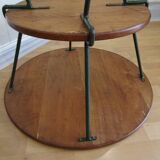 Round coffee table solid wood and vintage metal