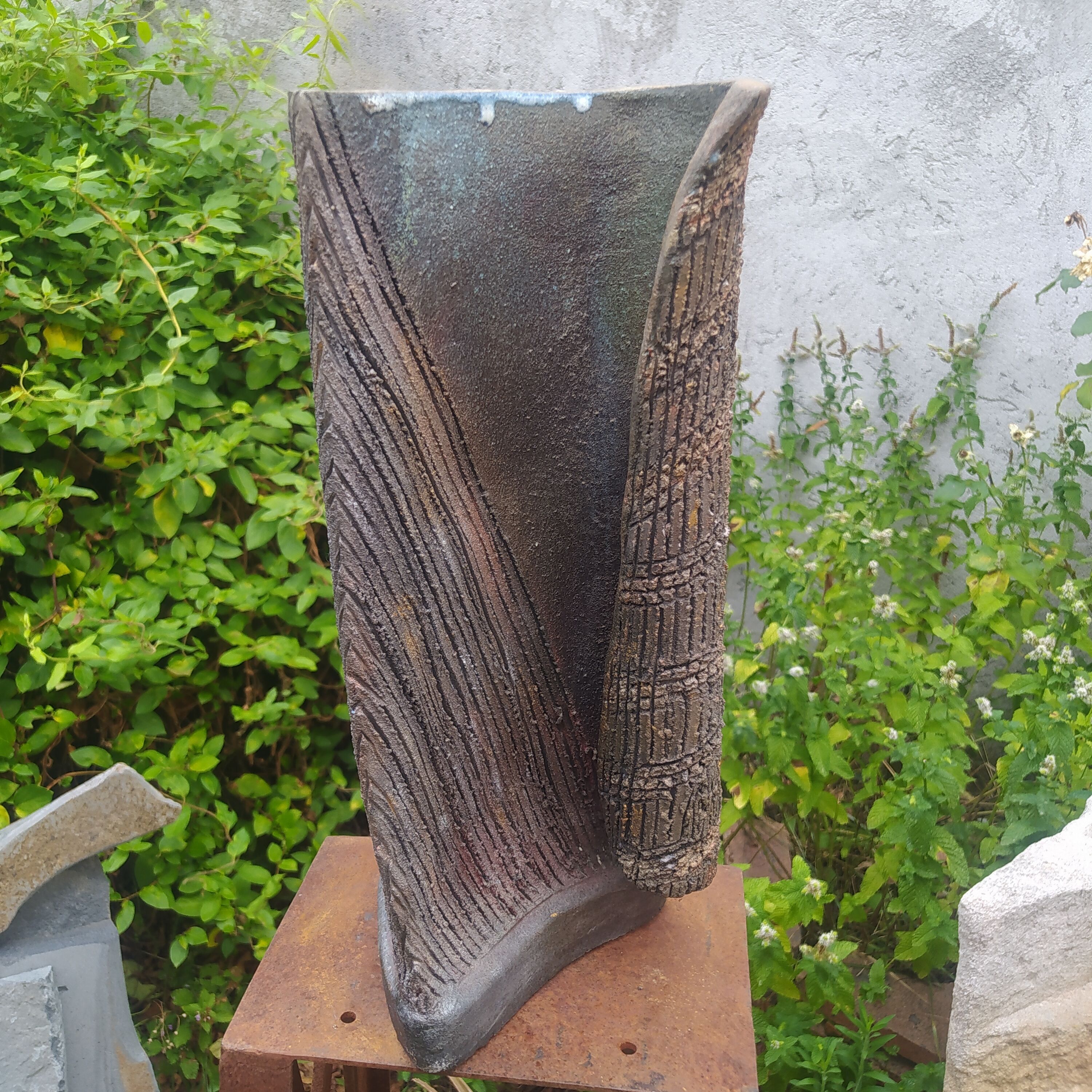 Raku scarified vase