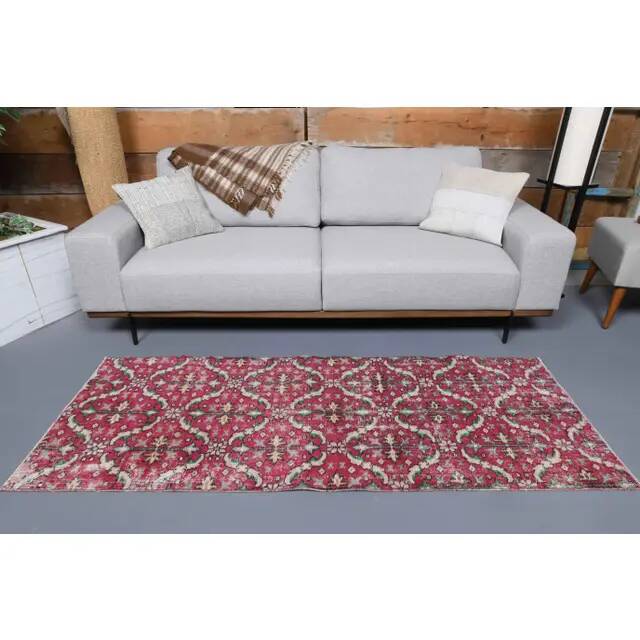 Vintage Turkish Oushak Handmade Wool Cotton Pink Runner 76x200