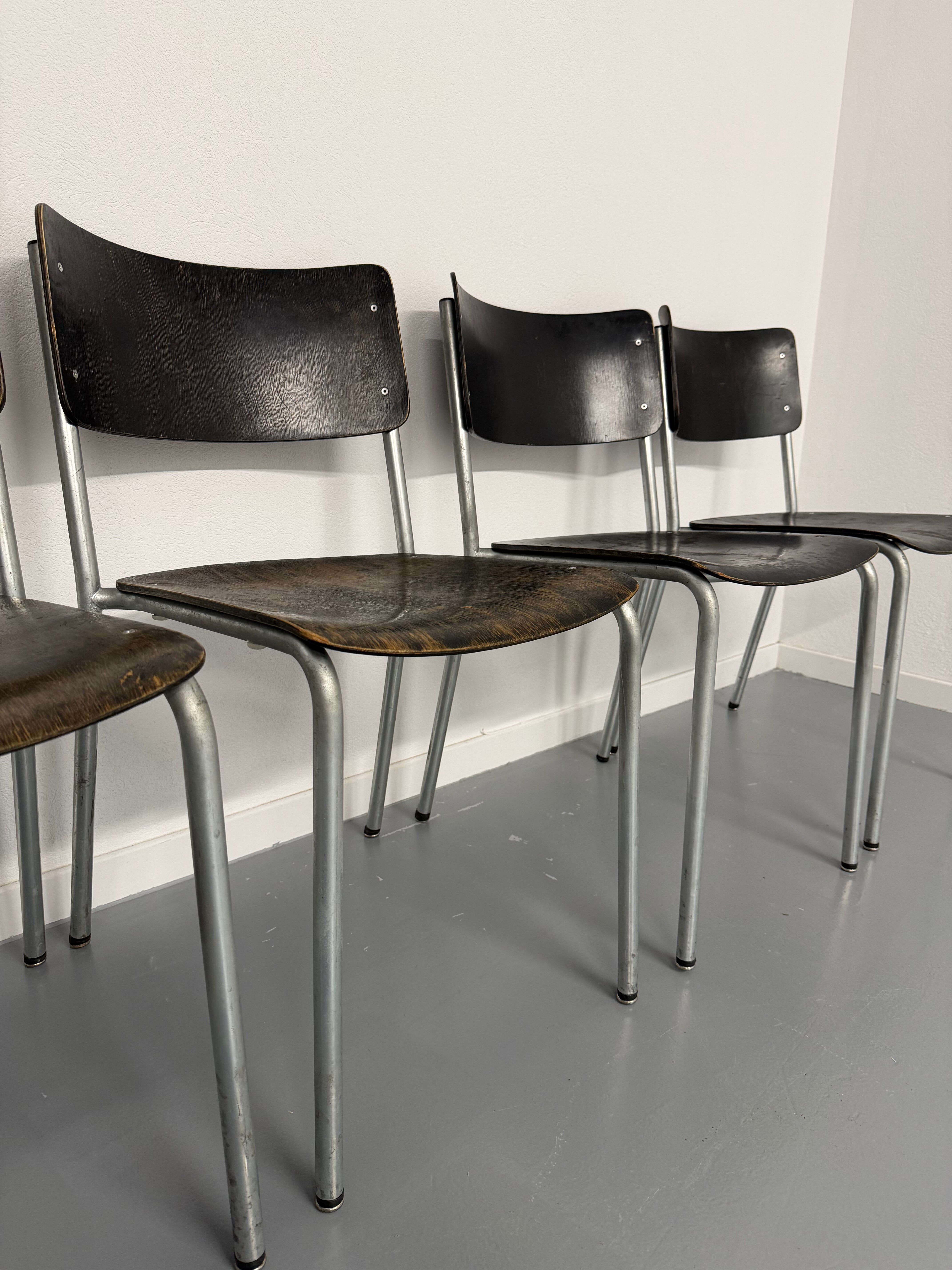 Set of 6 stackable chairs designed by Gustav Hassenpflug, Bauhaus, 1940s.