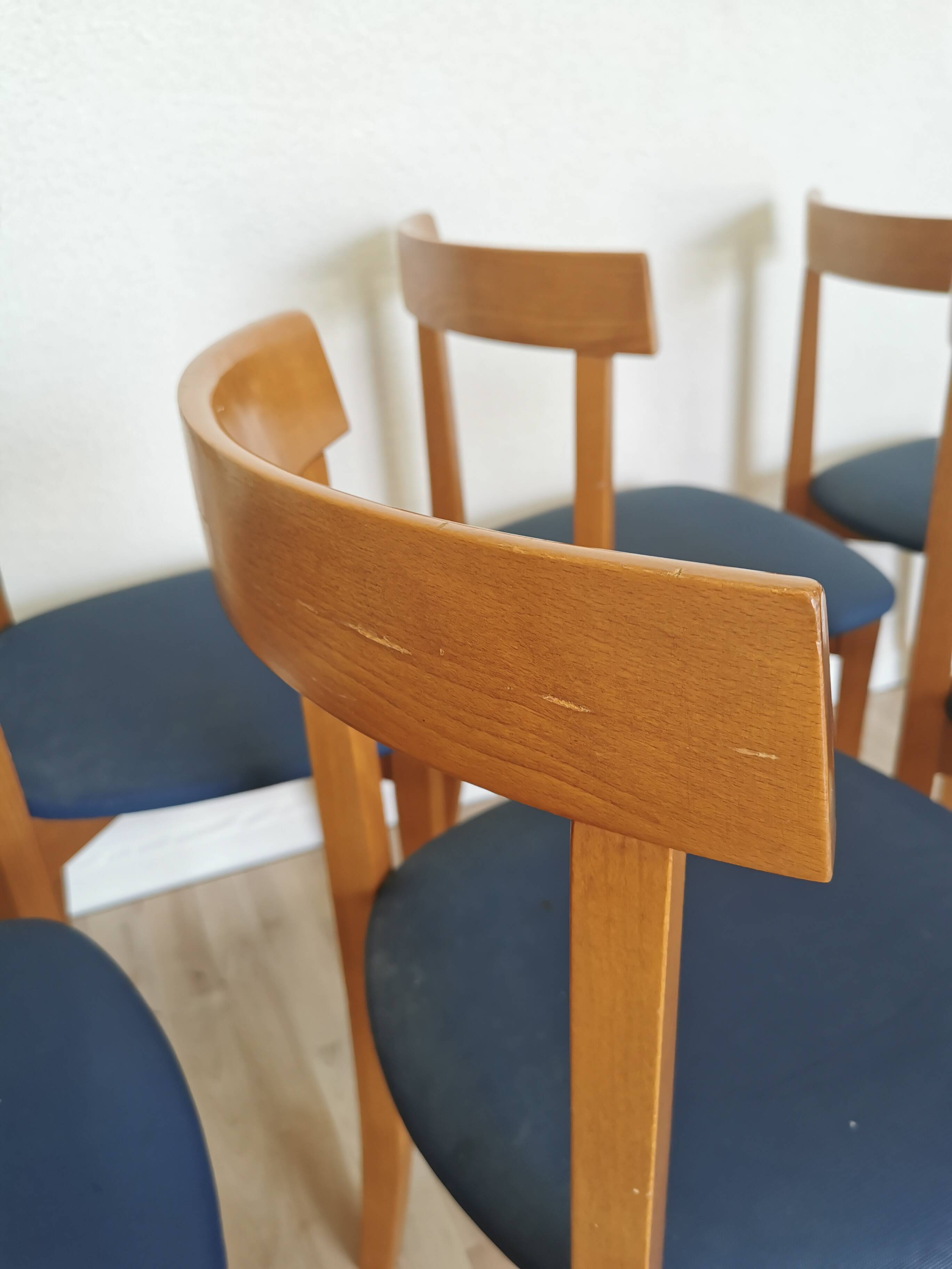 Set of 7 Vintage Calligaris Dining Chair: 1990s Italian Wooden Artek Style