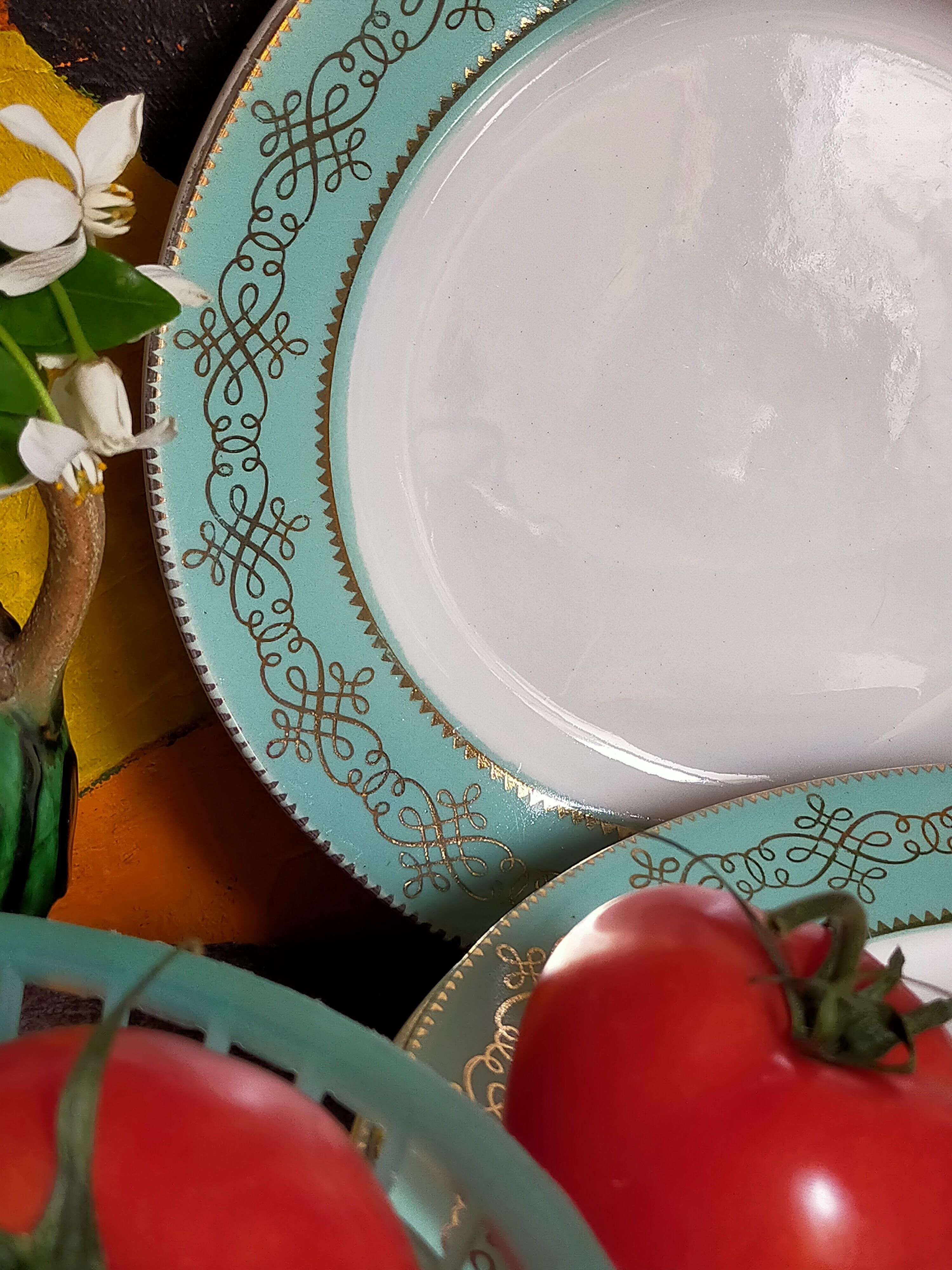 Six plates of vintage Badonviller earthenware with gold frieze