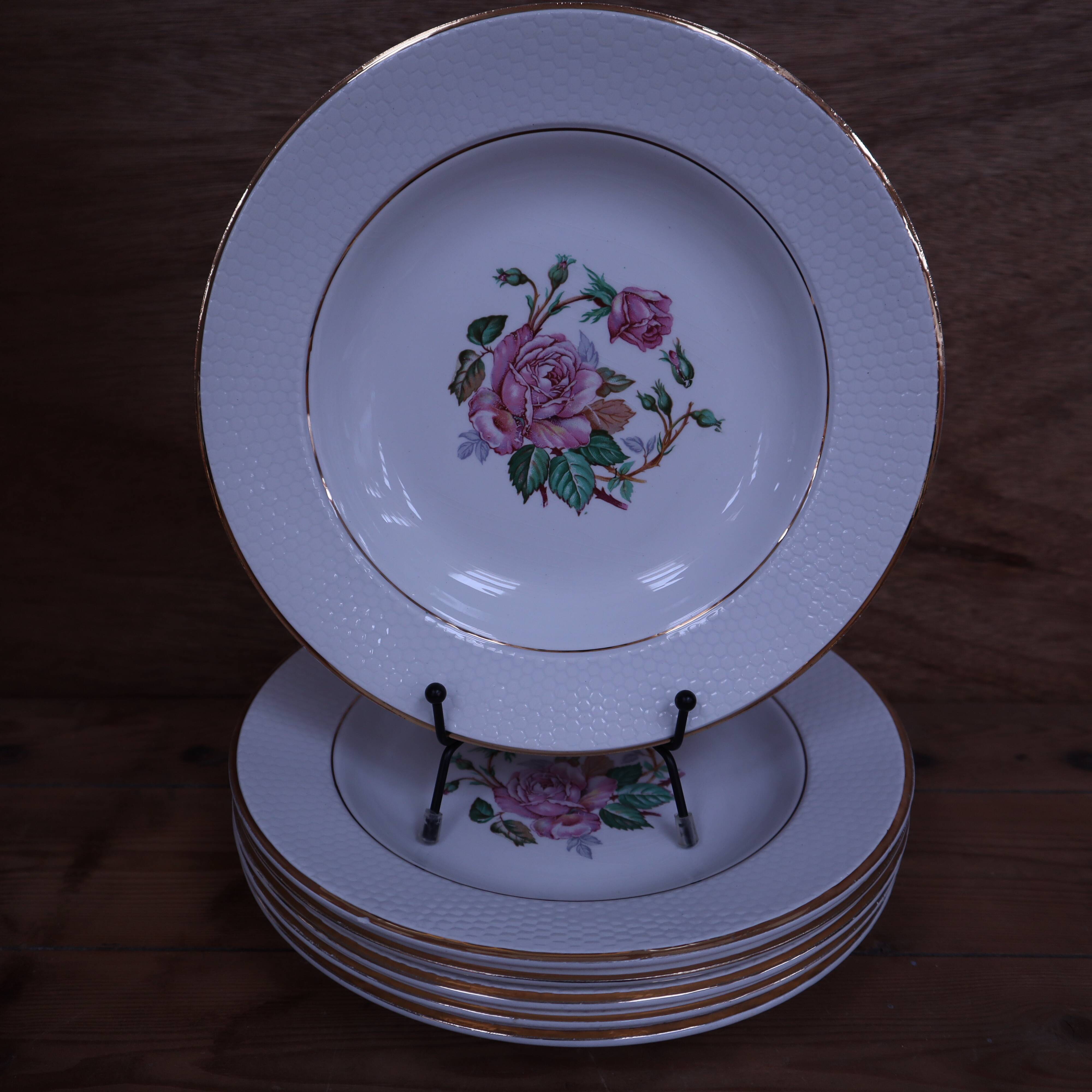 6 floral half porcelain deep plates KIFO Amandinoise