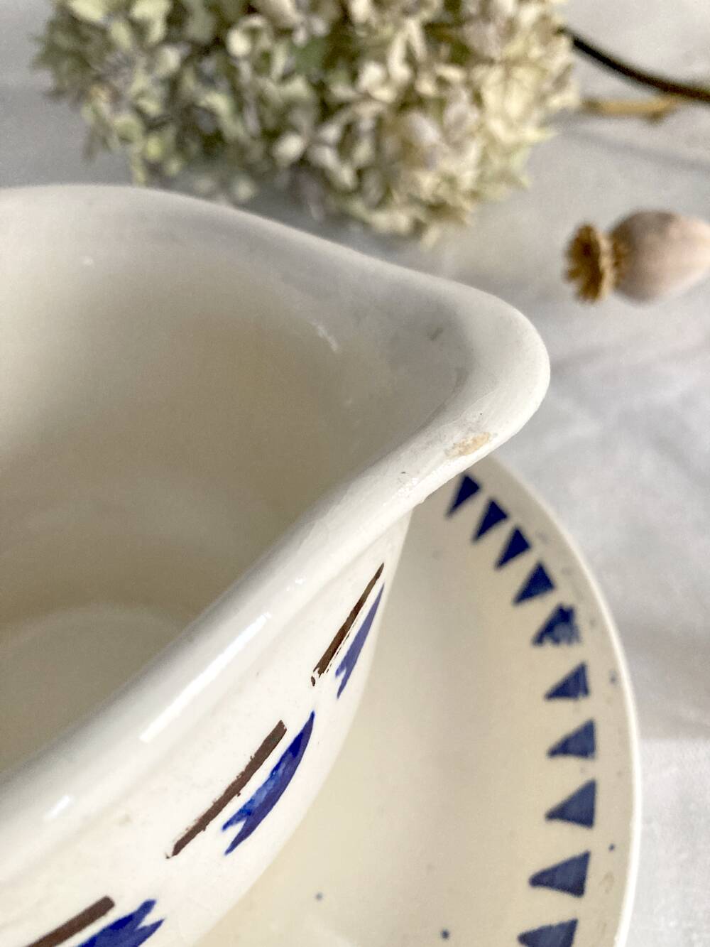 Longchamp ironstone gravy boat, Arlette model, 1950s