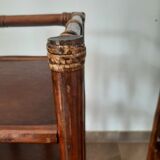 Vintage - set of 2 shelves of wooden floor, bamboo and rattan - 3 levels- retro 80s