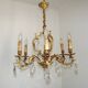 Large Heavy French Art Nouveau 6-Light Brass & Crystal Cage Chandelier