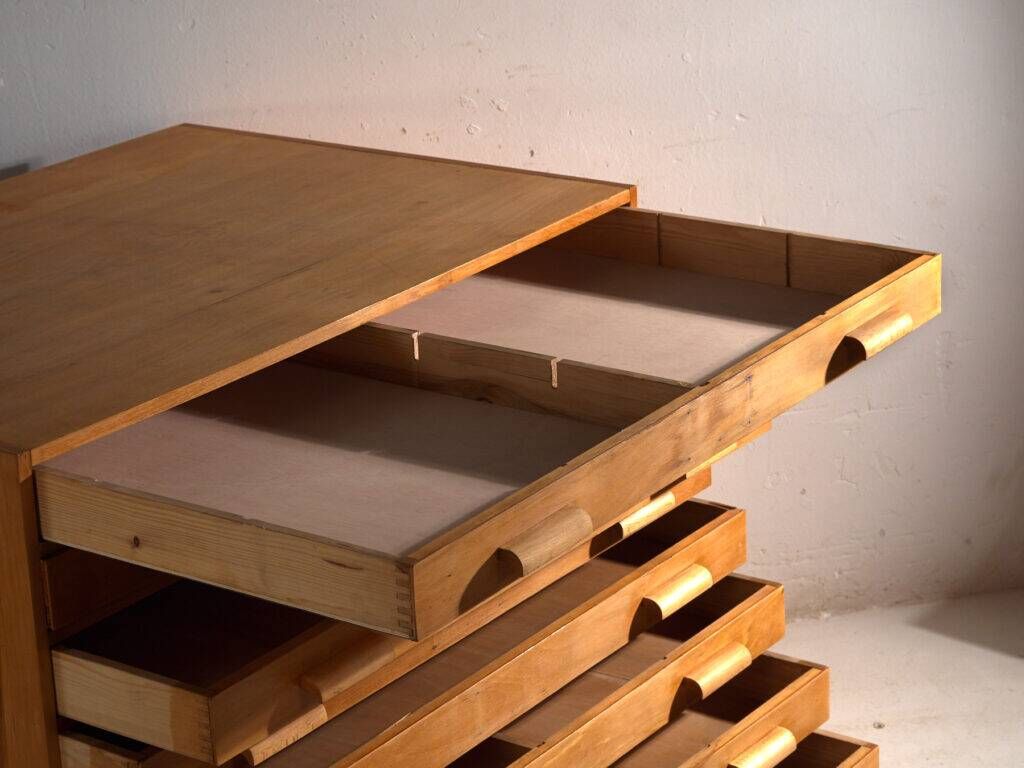 Antique plan cabinet in beech wood – Central Europe, around 1950
