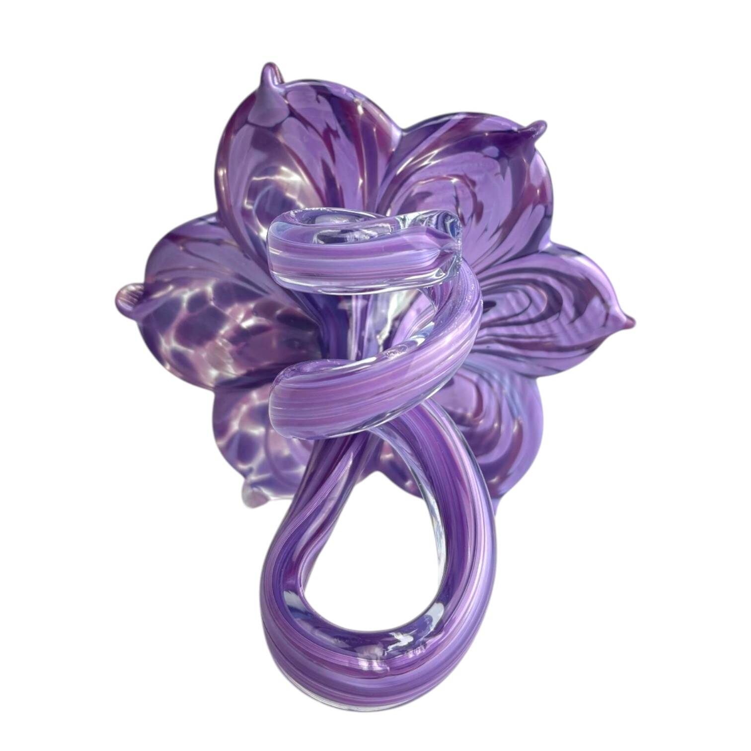 Pair of flower candle holders made of glass, handcrafted in Italy.