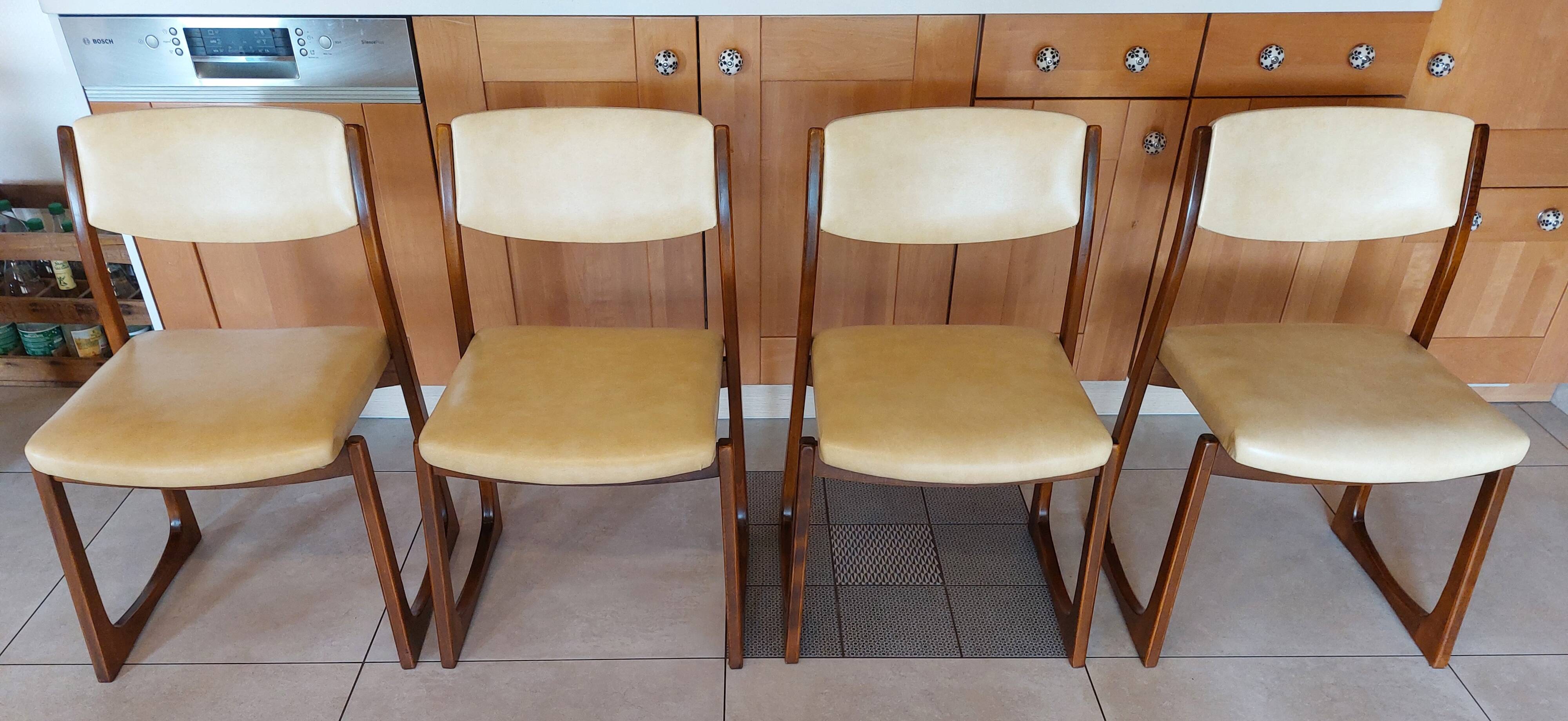 4 sled chairs, vintage