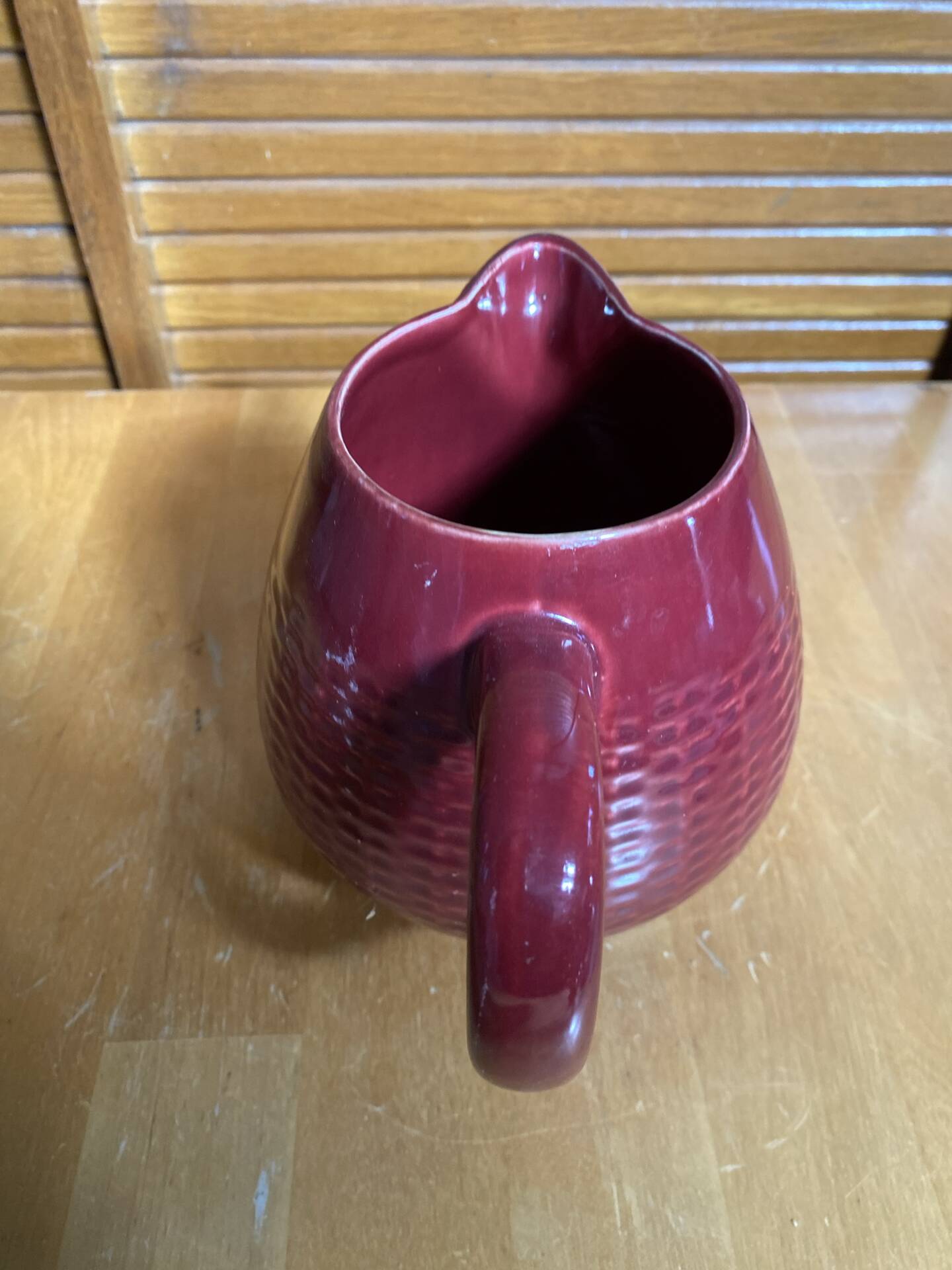 Old Red Ceramic Jug Woven Willow Style Vintage #E336