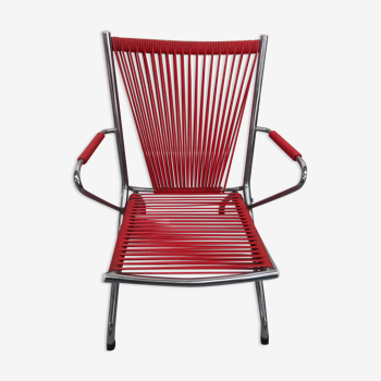 Fauteuil scoubidou rouge pliant métal chromé enfant