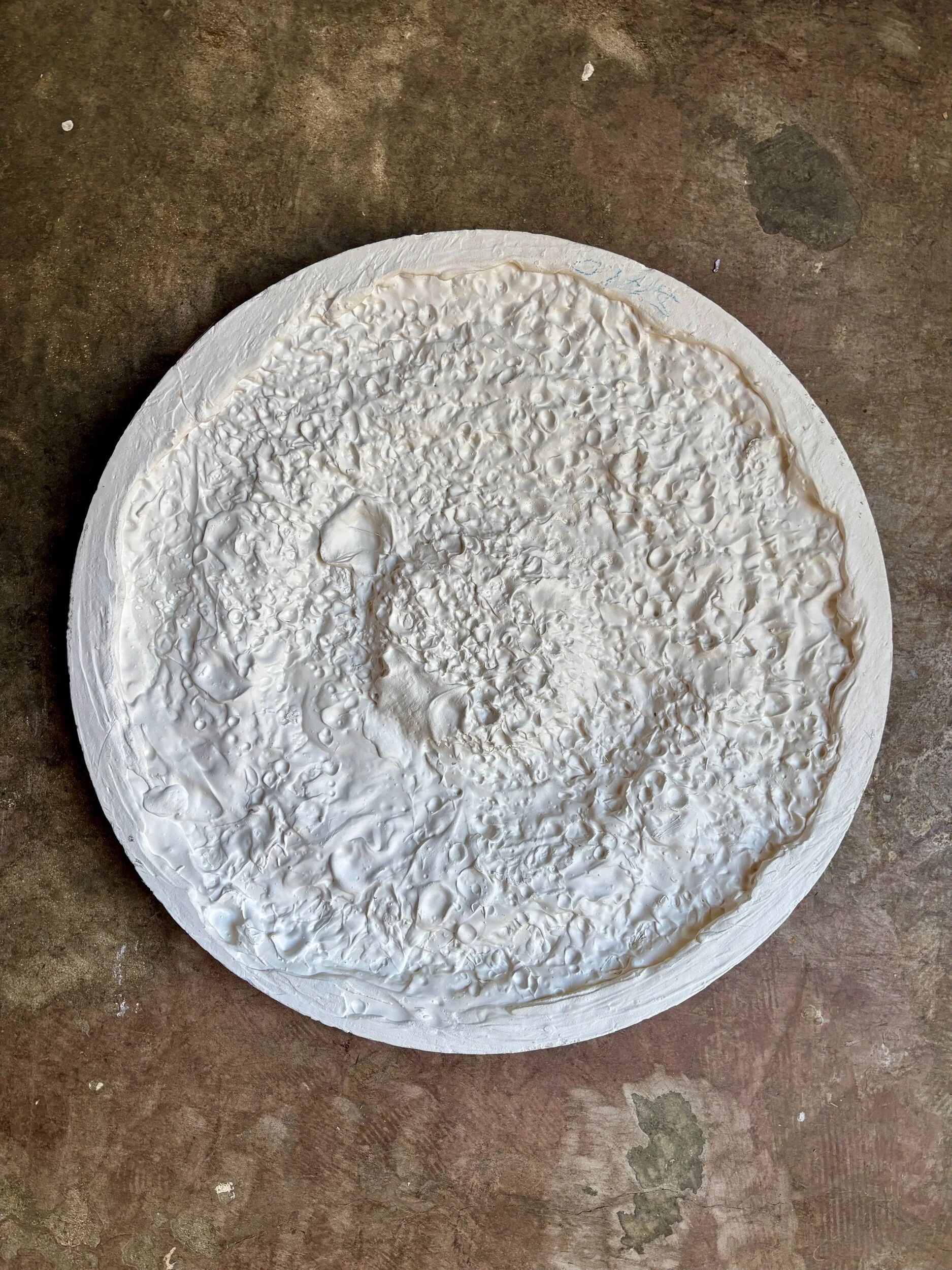 Rosette on white background, decorated with scrolls and beaded frieze ⌀ 61 cm