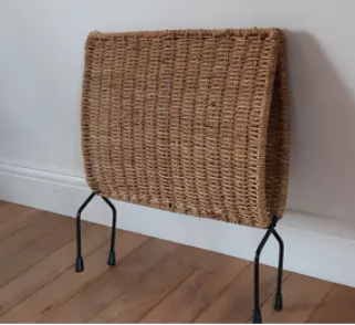 Folding review door in rattan / hemp and steel 70s