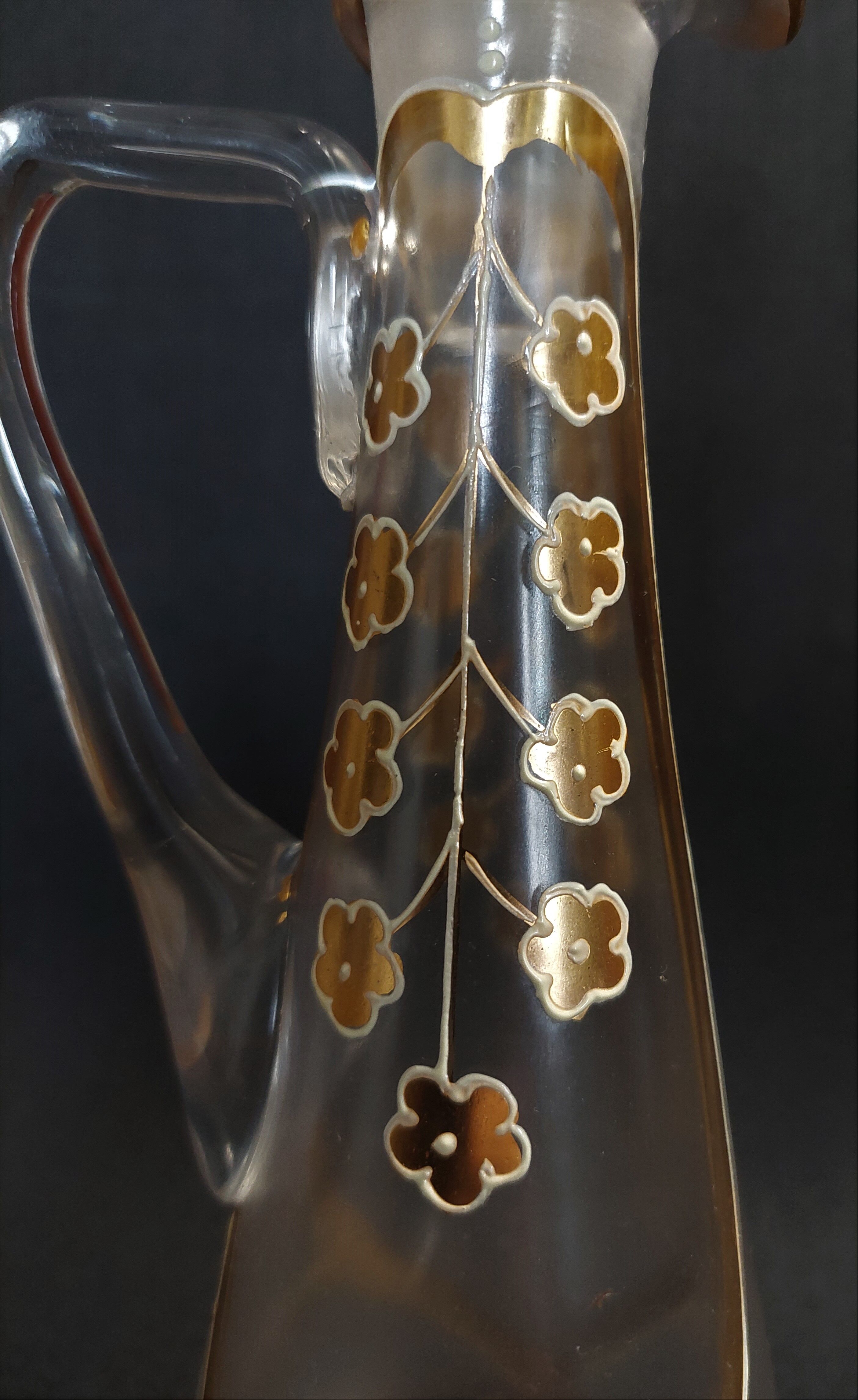 Enamelled glass ewer decanter gold decoration numbered early twentieth art nouveau