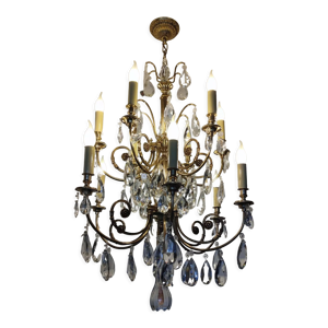 Lustre cristal et bronze 12 bras